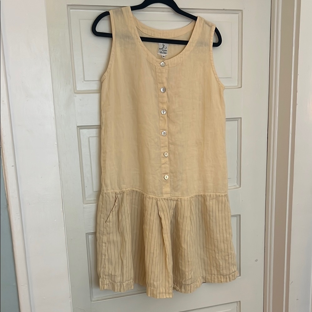 Vintage 100% Linen Butter Yellow Drop Waist Dress – M
